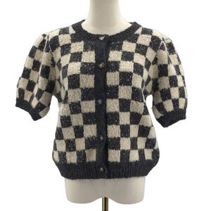 ST GERALDINE M Beige Black Checkered Knit Wool Blend Top Sweater Vest NWT B64